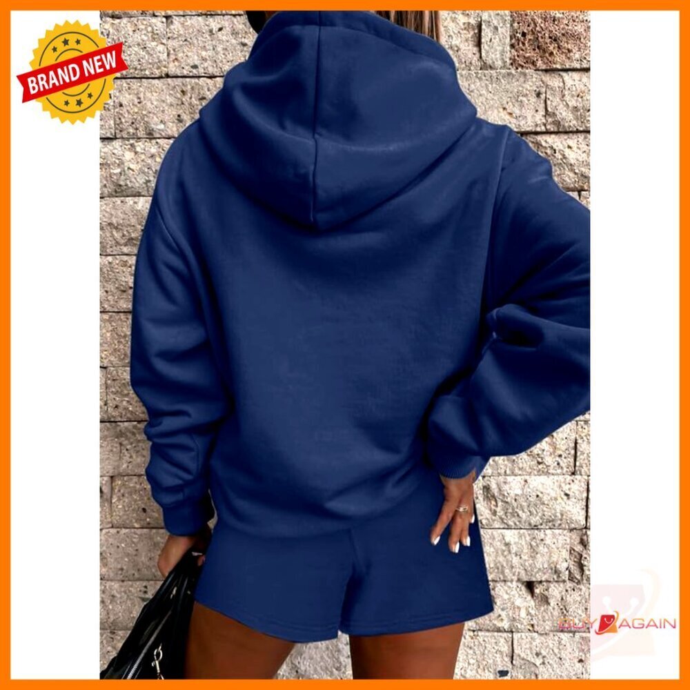 Oversized Hoodie Sweatshirt Shorts Lounge Set Athletic Casual Y2K Chic - Picture 4 of 7